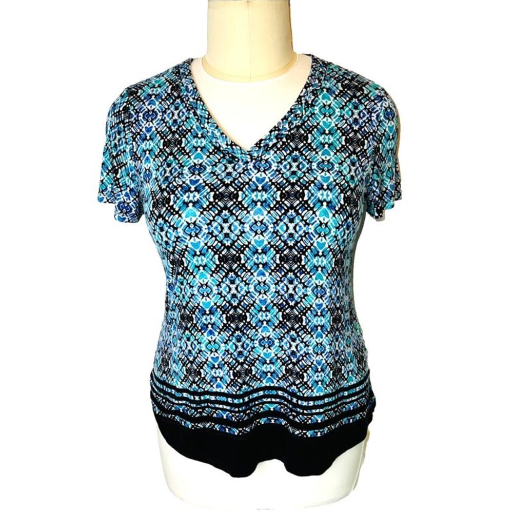 Croft & Barrow Women's L Tunic Tee Shirt Mosaic Tile Print Short Sleeve Vneck